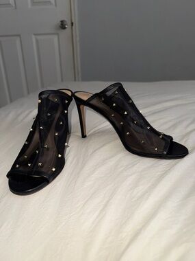 Valentino’s Black Mesh Studded High Heel Mules